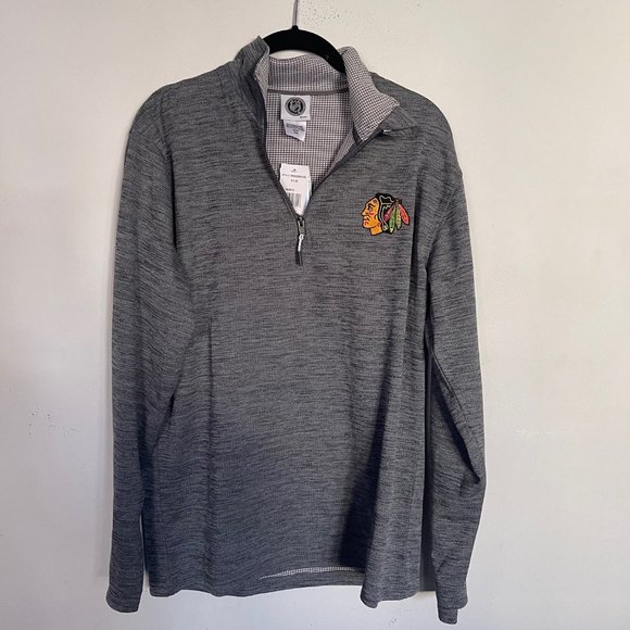 NHL Chicago Blackhawks Mens Pullover Small Gray 1/4 Quarter Zip Polyester NWT A3 - Picture 1 of 9